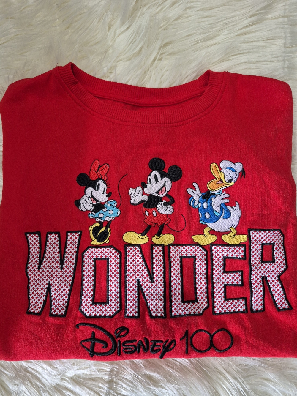 Disney Ladies Red 'Wonder' Graphic Sweatshirt - Disney 100